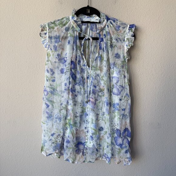 SOLD!!! Zimmermann Natura Frilled Tank + Tuck Shorts Set in Blue Garden Print - Picture 4 of 13